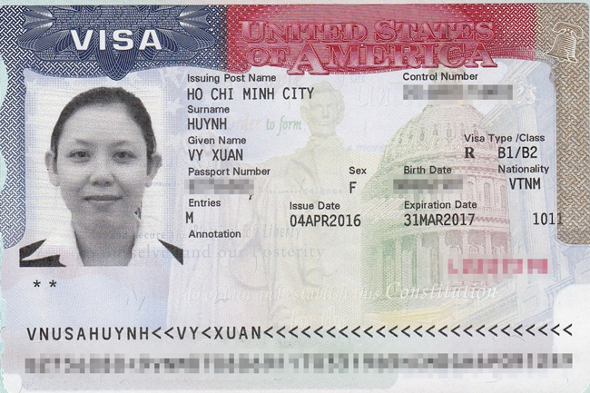 Mẫu visa du lịch Mỹ trước 06/04/2016