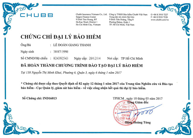 Chứng chỉ nghiệp vụ bảo hiểm của nhân viên Thế Hệ Mới