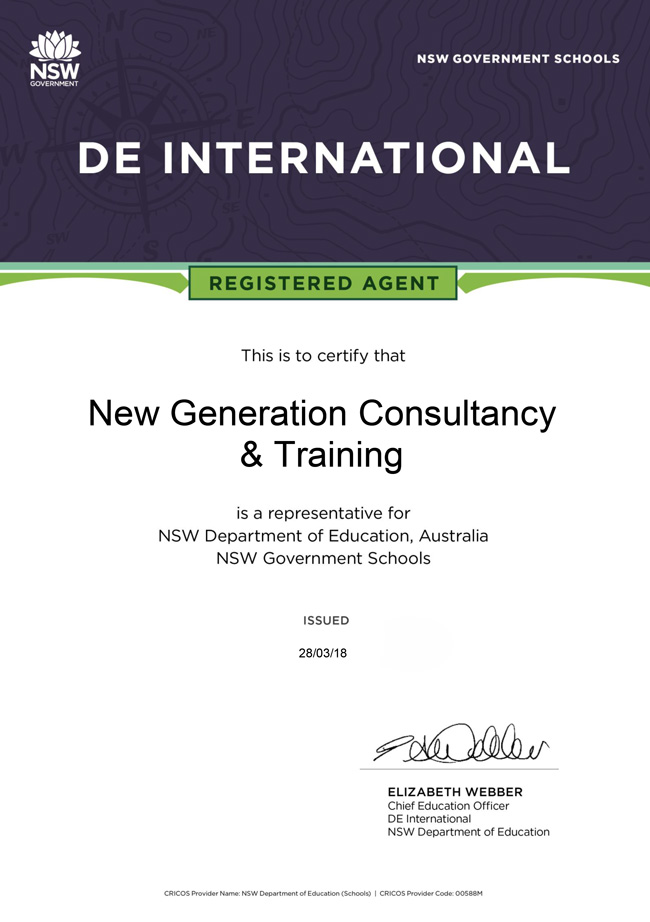 Chứng nhận đại diện tuyển sinh của hệ thống New South Wales Government Schools