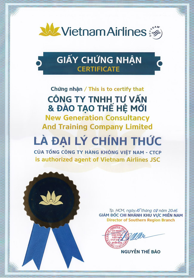 Chứng nhận đại lý Vietnam Airlines