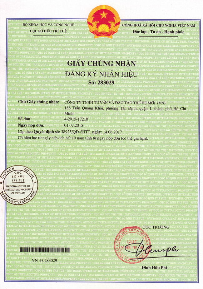 Giấy chứng nhận sở hữu trí tuệ VN4-0283029