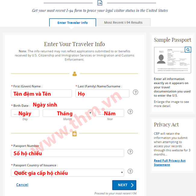 Hướng dẫn cách nhập thông tin Đơn I-94