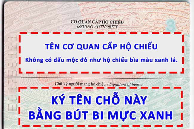 Thận trọng khi ký tên vào hộ chiếu việt nam mẫu mớI - bìa màu xanh đậm.